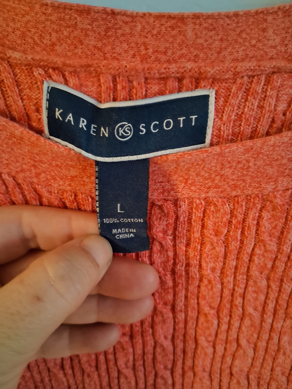 Karen Scott Coral Cable-Knit Scoopneck Sweater with Shoulder Buttons - Picture 2 of 3